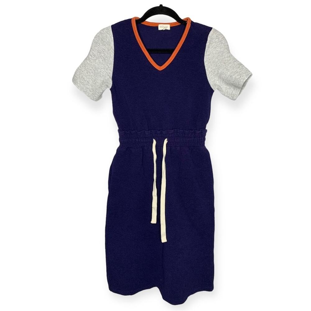 Roolee crinkly navy and gray short sleeves dress women's size XS sporty style